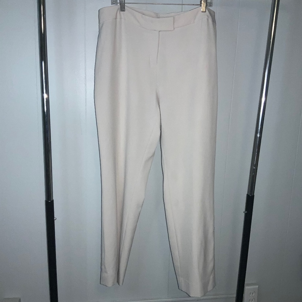 Anne Klein cream dress pants sz 16W flat front elastic inserts front zip career